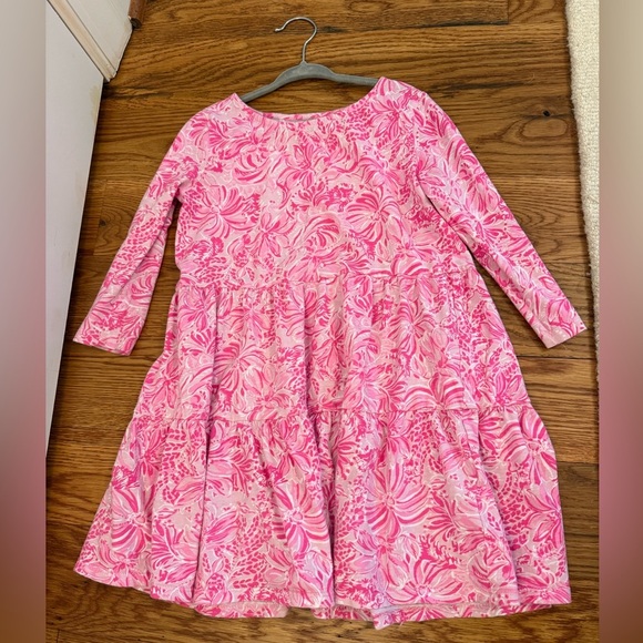 Lilly Pulitzer Mini Geanna Dress Pink Blossom Foxy Llama Girls Medium 6-7 - Picture 5 of 6